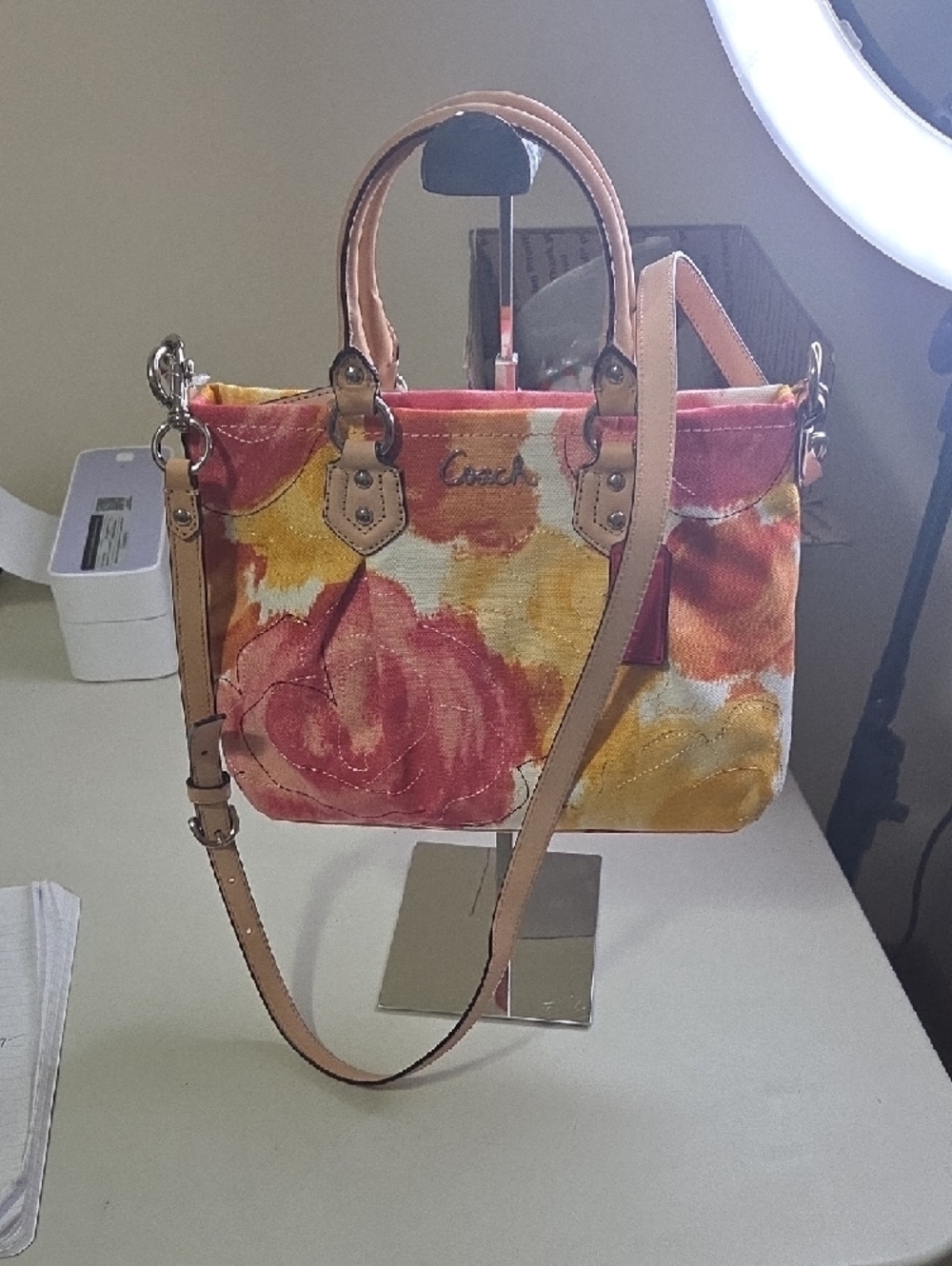 Coach Ashley  Floral Canvas Crossbody in Pink and Yellow - Picture 4 of 9